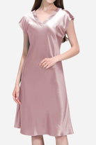 Mulberry Silk V-Neck Nightgown in soft pink, lightweight and breathable luxury sleepwear