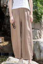Lightweight beige Ramie Linen Cotton Pants with relaxed fit and breathable fabric for casual wear