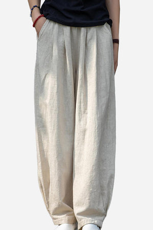 Lightweight beige Ramie Linen Cotton Pants with relaxed fit and pockets, perfect for casual wear.