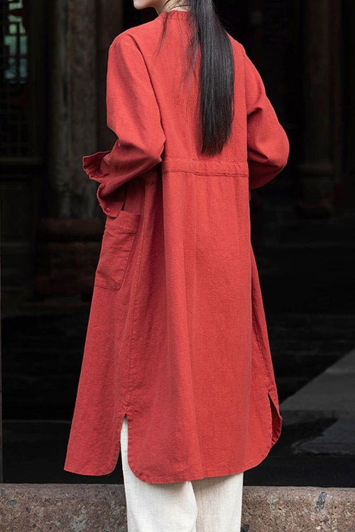 Oversized casual loose ramie linen cardigan in rust color with back slit and side pockets