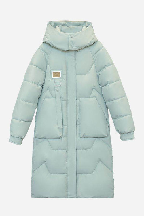 FrostLine Long Coat light blue insulated lightweight winter jacket with hood and pockets