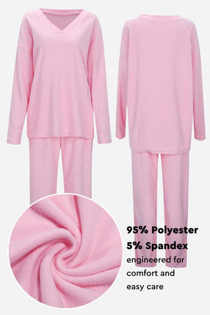 Travel-Ease Two-Piece Set pink soft breathable polyester spandex lounge wear comfortable travel outfit