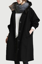 Travel-Smart Waterproof Hooded Windbreaker with adjustable hood and beige plaid lining in black, breathable and packable jacket for travel.