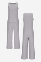 Sleek Silhouette sleeveless top and wide-leg pants coordinated set in light grey with stretch fabric and elegant fit