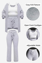 Cloud Soft 4-Piece cozy knit cardigan, adjustable waist pants, shorts, and white crop top set