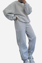 Gray Comfy Chic Tracksuit set with relaxed fit sweatpants and sweatshirt for casual comfort and style