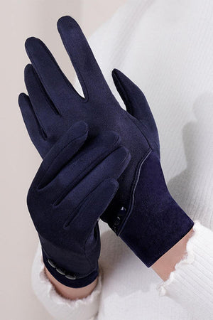 Navy blue SmartTouch Suede Gloves with touchscreen-friendly fingertips and soft fleece lining.