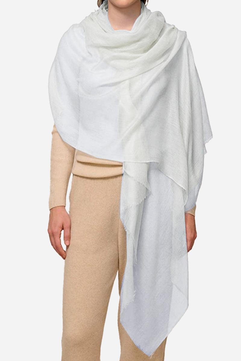 100 Cashmere Featherlight luxury scarf draped on model, soft and lightweight wrap perfect for year-round wear