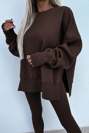 TimelessChic Ultra Comfortable Two-Piece Set brown soft stretch lounge top and pants for women