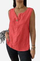 100 pure linen sleeveless coral vest with V-neck and button detail for cool comfort