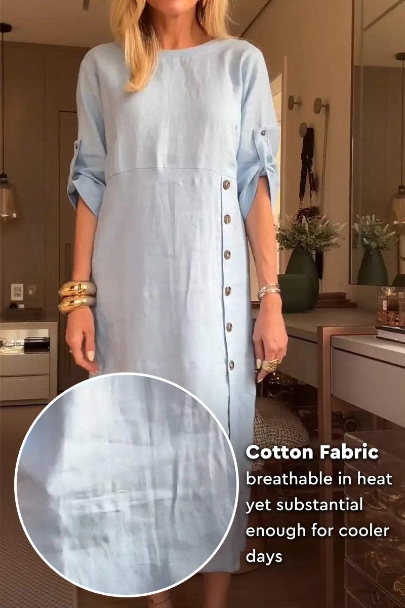 Light blue Pure Cotton Elegance dress with breathable, mid-weight fabric suitable for hot and cool days