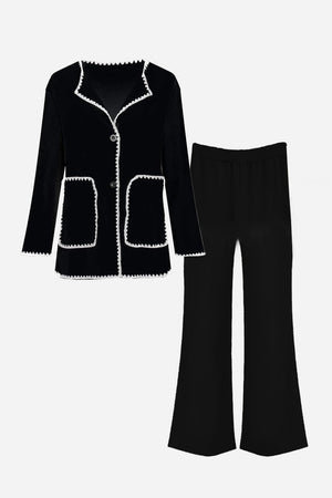 Mix & Match Contrast-Trim Knit Cardigan Set