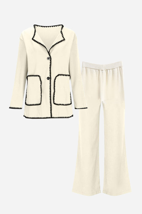 Mix & Match Contrast-Trim Knit Cardigan Set