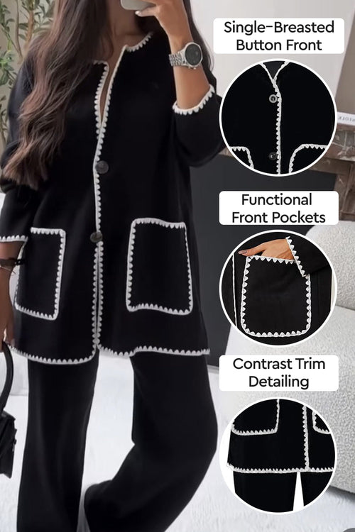 Mix & Match Contrast-Trim Knit Cardigan Set
