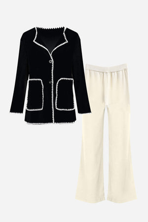 Mix & Match Contrast-Trim Knit Cardigan Set