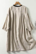 oversized 100 linen button-down tunic dress with flowy sleeves in neutral grey