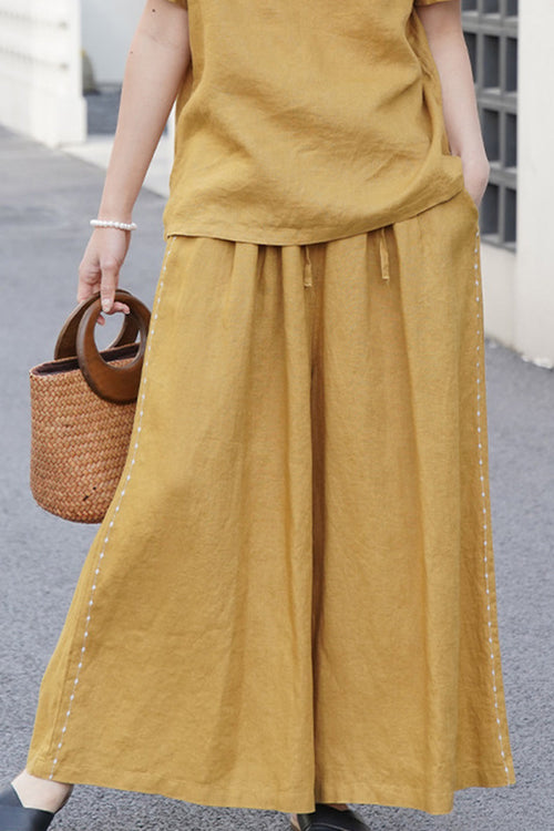 100% Linen One Size Fits All Wide-Leg Pants