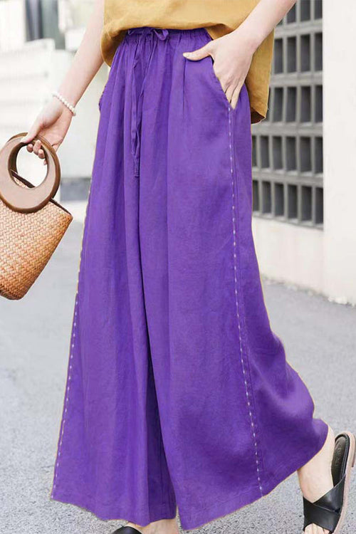 100% Linen One Size Fits All Wide-Leg Pants