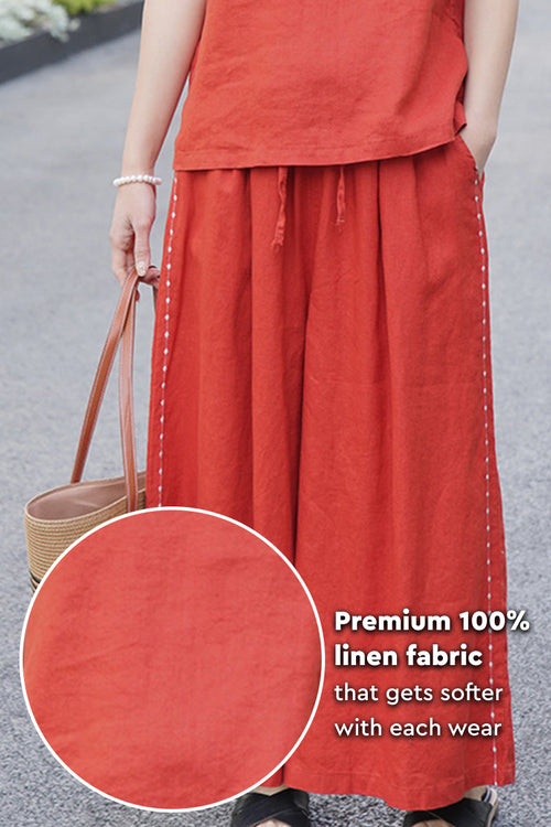 100% Linen One Size Fits All Wide-Leg Pants