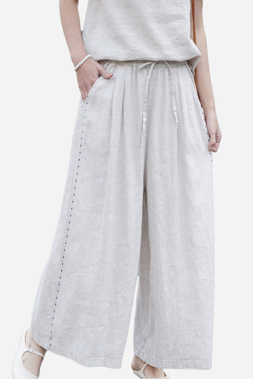 100% Linen One Size Fits All Wide-Leg Pants