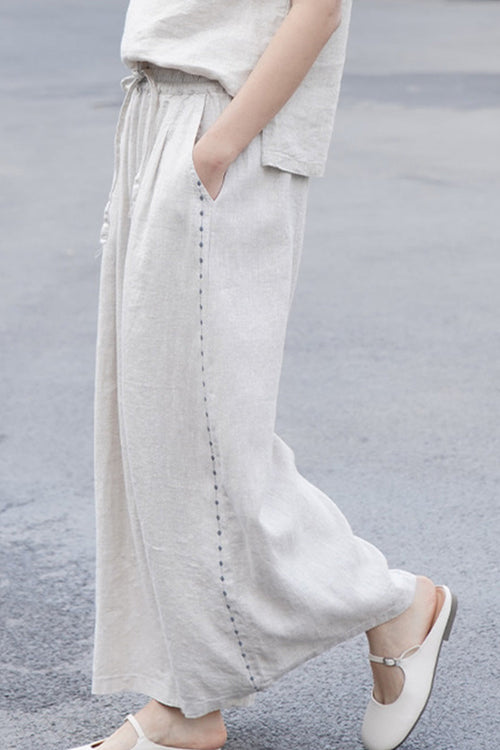 100% Linen One Size Fits All Wide-Leg Pants