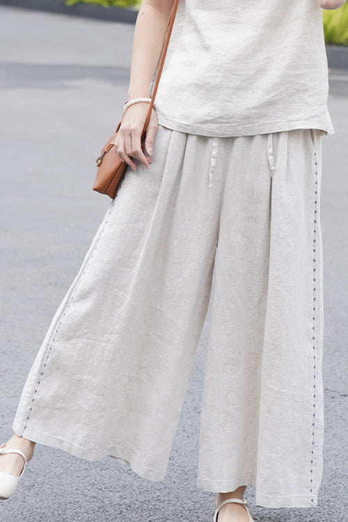 100% Linen One Size Fits All Wide-Leg Pants