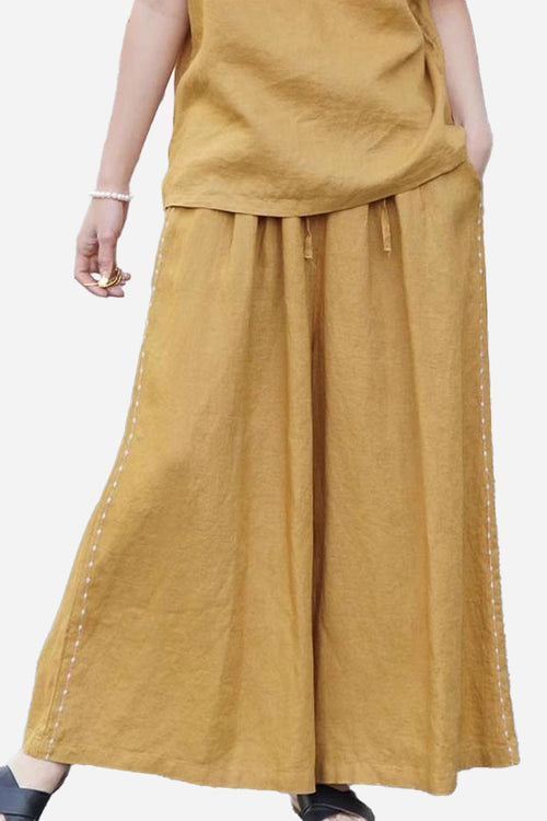 100% Linen One Size Fits All Wide-Leg Pants