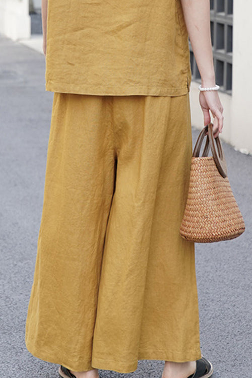 100% Linen One Size Fits All Wide-Leg Pants