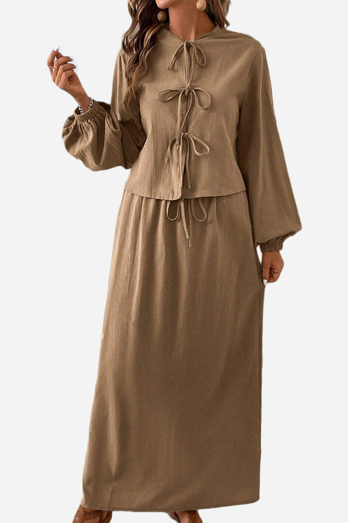 100% Cotton Long-sleeve Crop Top Maxi Skirt Set