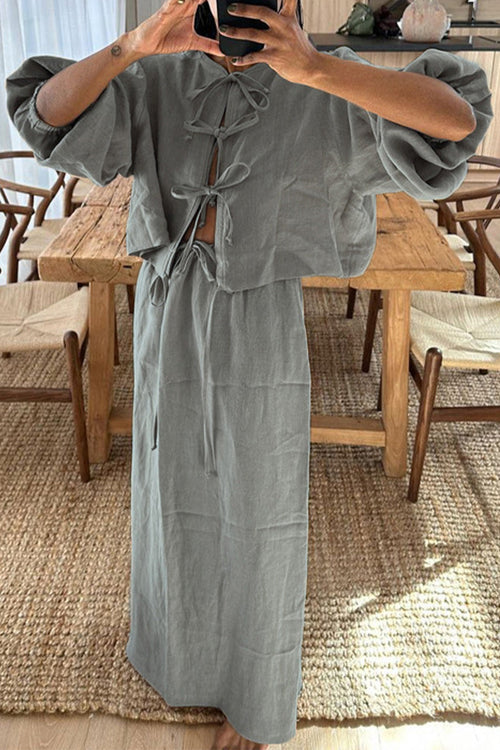 100% Cotton Long-sleeve Crop Top Maxi Skirt Set