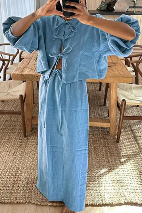100% Cotton Long-sleeve Crop Top Maxi Skirt Set
