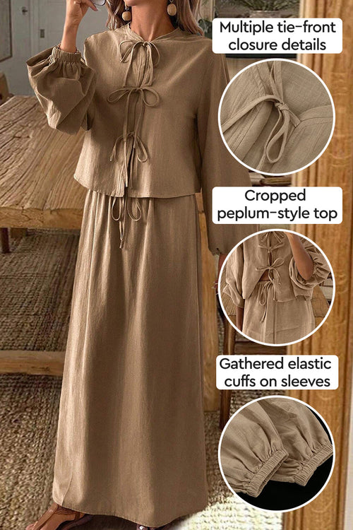 100% Cotton Long-sleeve Crop Top Maxi Skirt Set