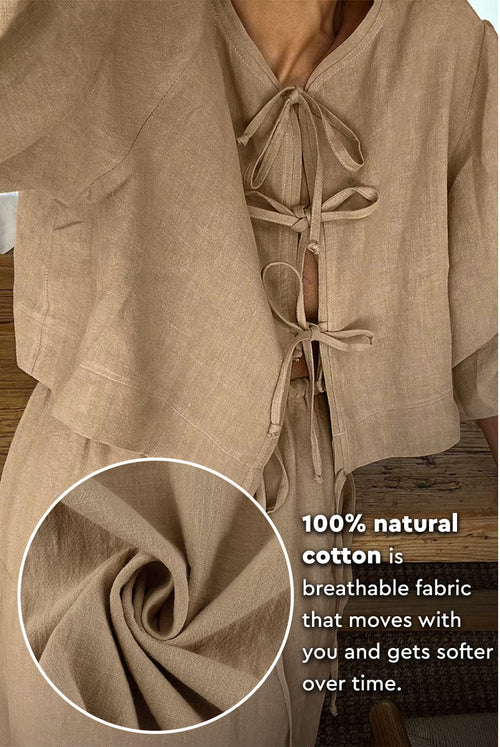 100% Cotton Long-sleeve Crop Top Maxi Skirt Set