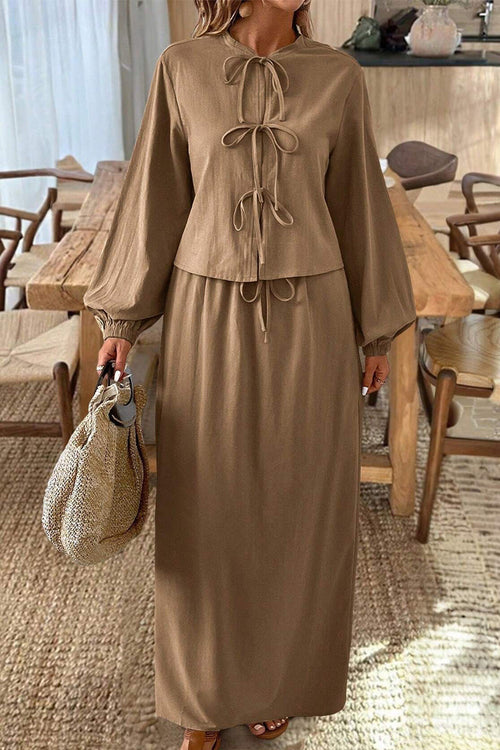 100% Cotton Long-sleeve Crop Top Maxi Skirt Set