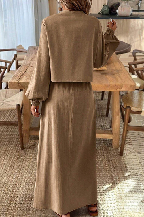 100% Cotton Long-sleeve Crop Top Maxi Skirt Set