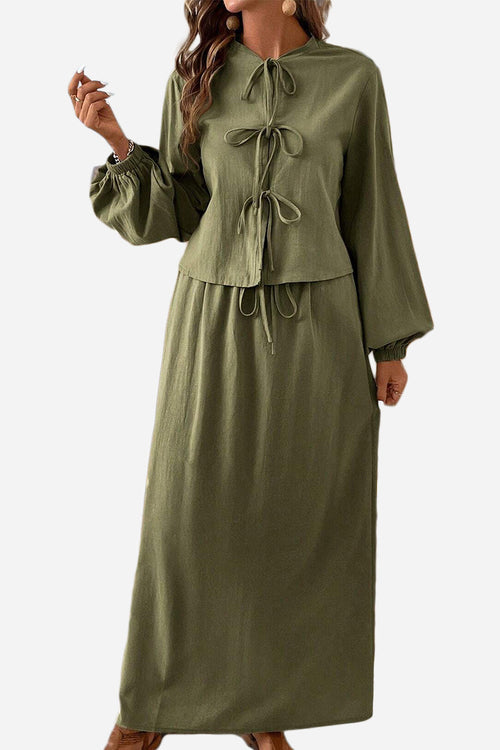 100% Cotton Long-sleeve Crop Top Maxi Skirt Set