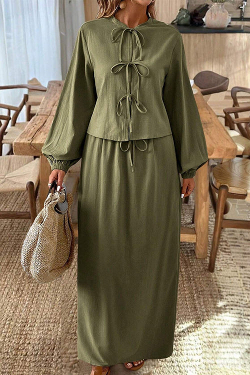 100% Cotton Long-sleeve Crop Top Maxi Skirt Set