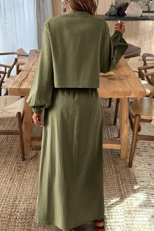 100% Cotton Long-sleeve Crop Top Maxi Skirt Set