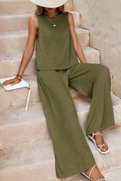 Sleeveless Wide Leg Pants Set