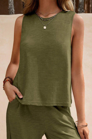 Sleeveless Wide Leg Pants Set
