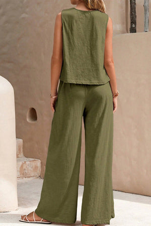 Sleeveless Wide Leg Pants Set