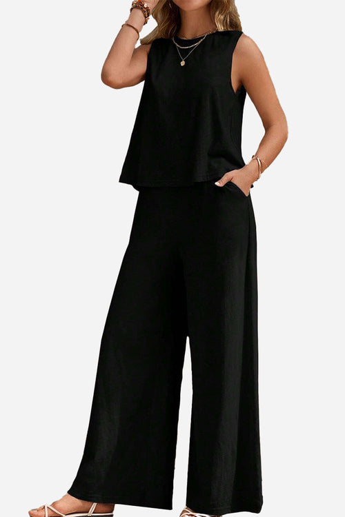 Sleeveless Wide Leg Pants Set