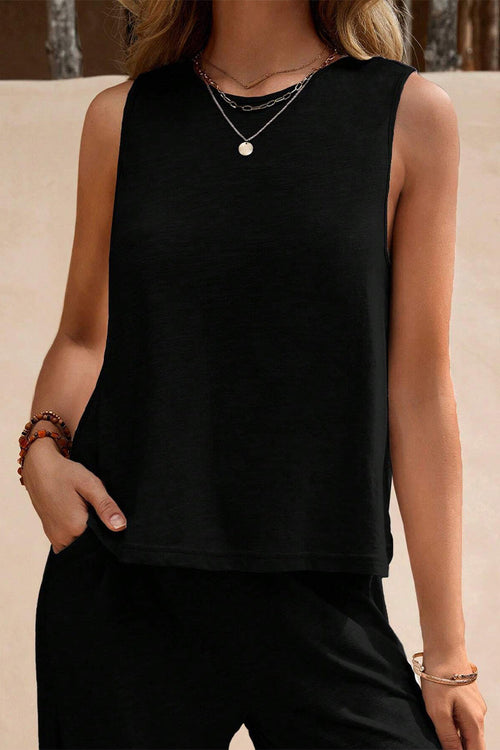 Sleeveless Wide Leg Pants Set