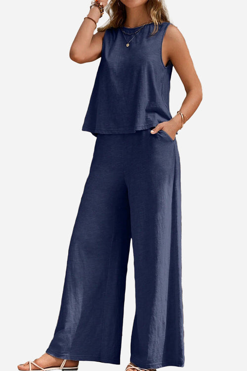 Sleeveless Wide Leg Pants Set