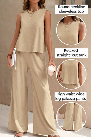 Sleeveless Wide Leg Pants Set
