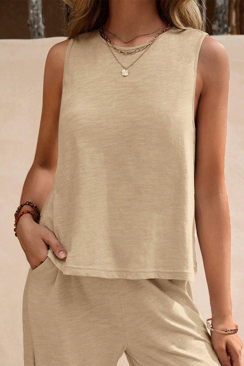 Sleeveless Wide Leg Pants Set