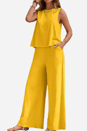 Sleeveless Wide Leg Pants Set