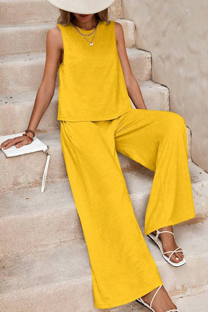 Sleeveless Wide Leg Pants Set