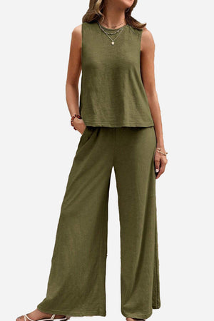 Sleeveless Wide Leg Pants Set