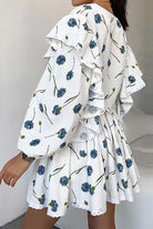 Sweet Countryside 100% cotton ruffled two-piece set with blue floral print and relaxed fit